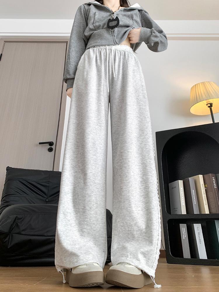 Knitted Lace Patchwork Wide-Leg Women's High-Waisted Casual Pants