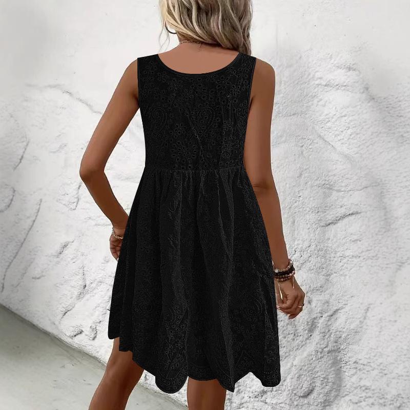 Women's Summer Jacquard Embroidery Slip Dress Temperament V-neck Sleeveless Off-the-shoulder Dress