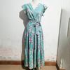 Bohemian Summer Beach Casual Vacation Floral Print Sleeveless V Neck A Line High Waist Lace Up Ankle Length Women Dress