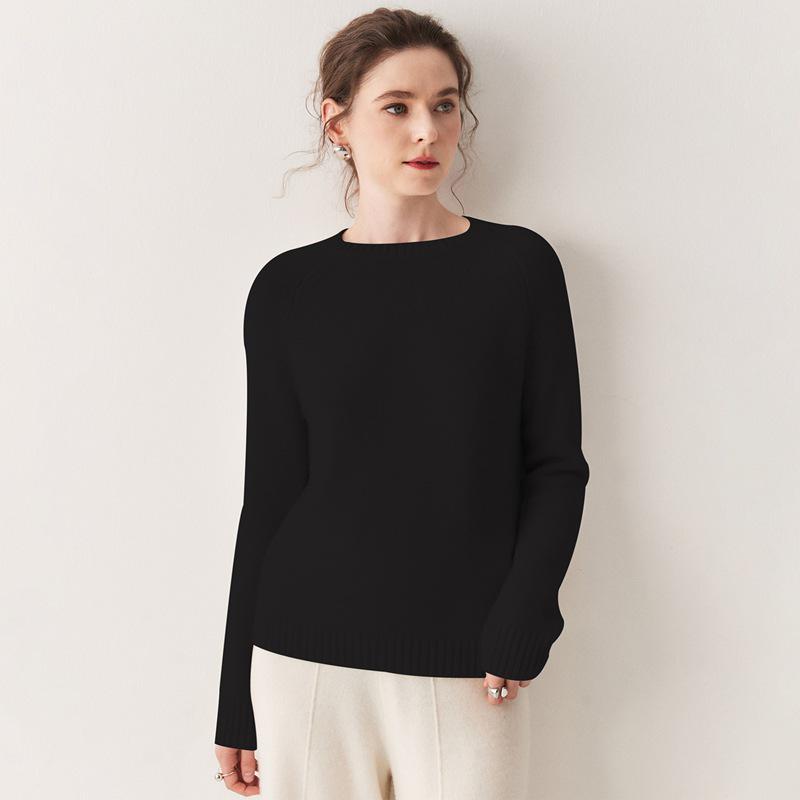 Women's Thick Three-Strand Cashmere Drop-Shoulder Sweater - 2025 Autumn/Winter Collection, Round Neck Base Layer Top