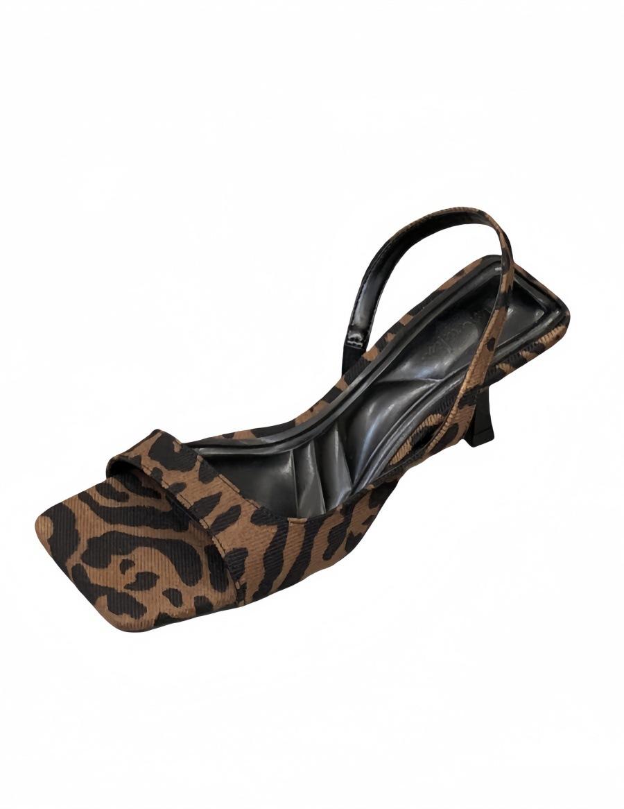 

Niche high-heeled black French open-toed sandals fairy shoes 2025 new summer temperament with skirt Roman shoes 39 цветной печати леопарда