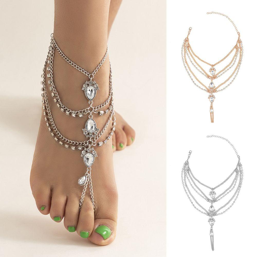 Multi Layer Copper Claw Chain Anklets Beach Banquet Party Jewelry Fashion Water Drop Foot Chain