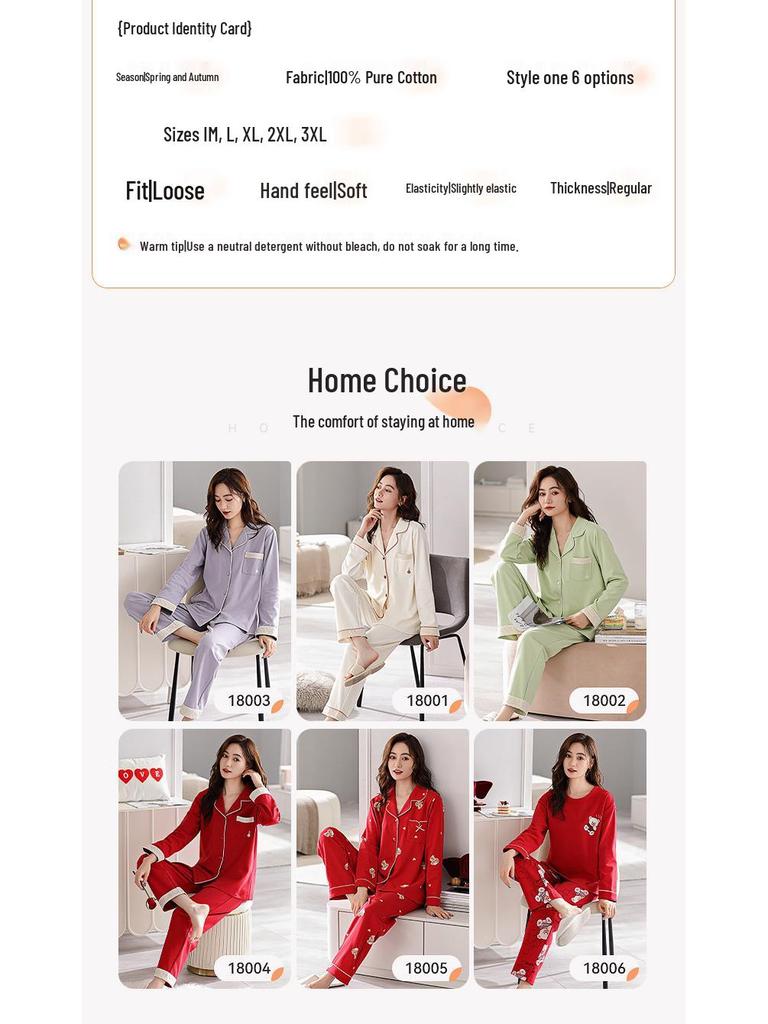 Women's Plus Size Cotton Pajamas - Warm Long Sleeve Lapel Cardigan for Autumn/Winter
