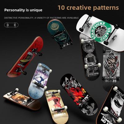 Pattern Finger Skateboard: Five-Layer Maple Wood with Alloy Wheels - Fingertip Swing Toy.