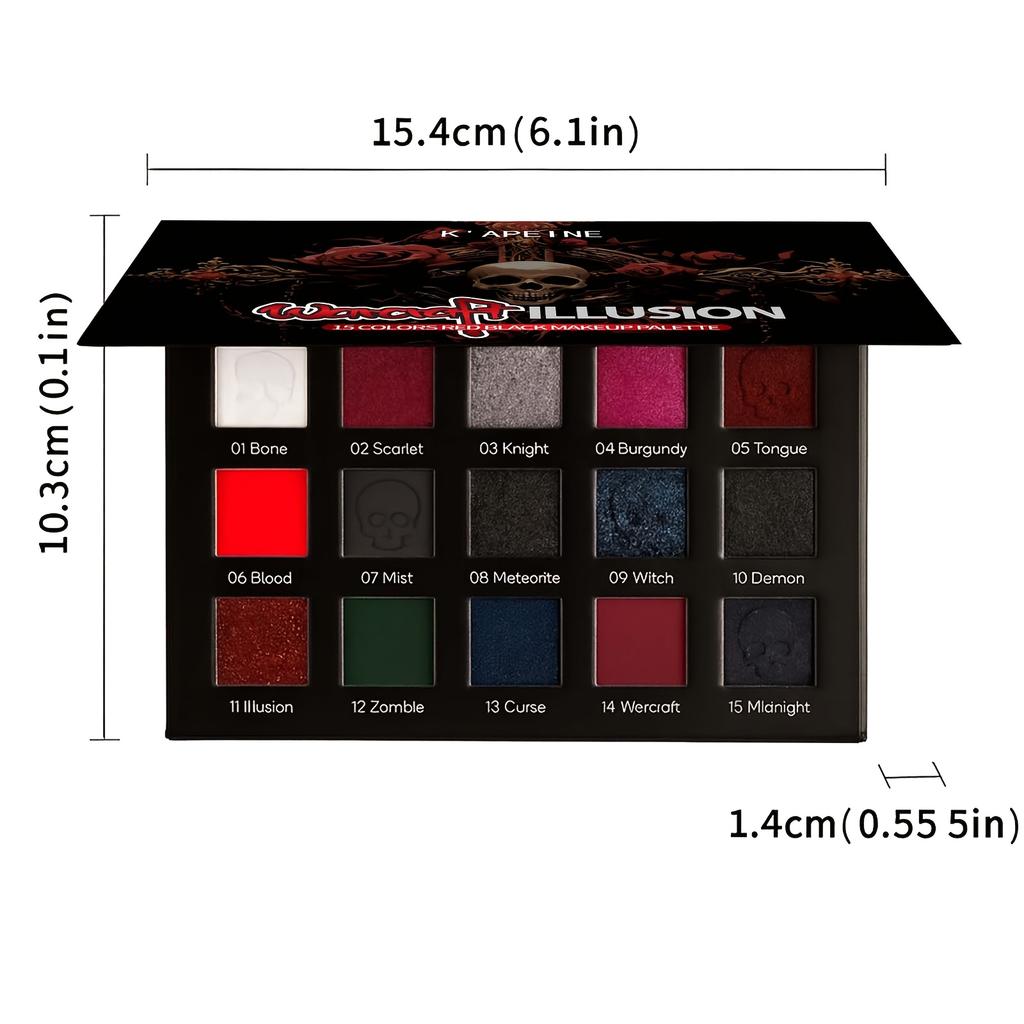 15 Barev Gotická Matná Třpytivá Paletka Stínů na Oči Tmavá Punk Halloween Červená Černá Oční Make-up