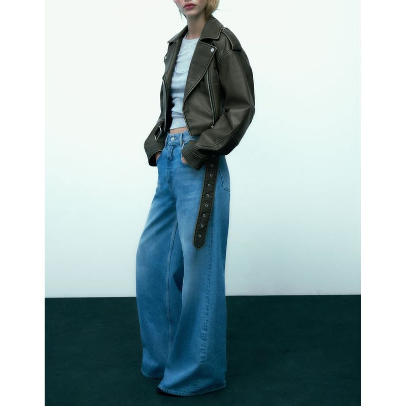 Spring & Fall New Arrival Motorcycle Leather Coat Fashion Lapel Loose Short Poly Urethane Leather Jacket Outwear 4341826