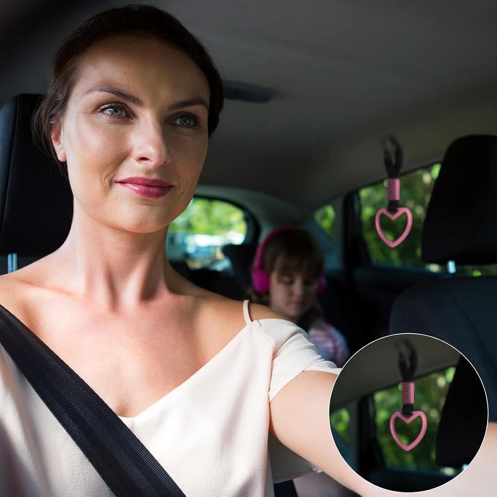 BBTO 2 Pieces Heart Shaped Car Handle Straps Drift Charm Rear Bumper Warning Ring Decor Subway Bus Broken Heart Handle For Car Interior(Light Pink)
