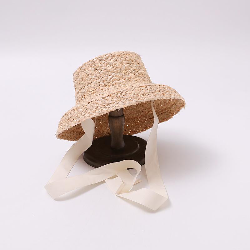 New baby summer outing French niche style children's Lafite straw hat sweet Hepburn style sun protection bucket hat