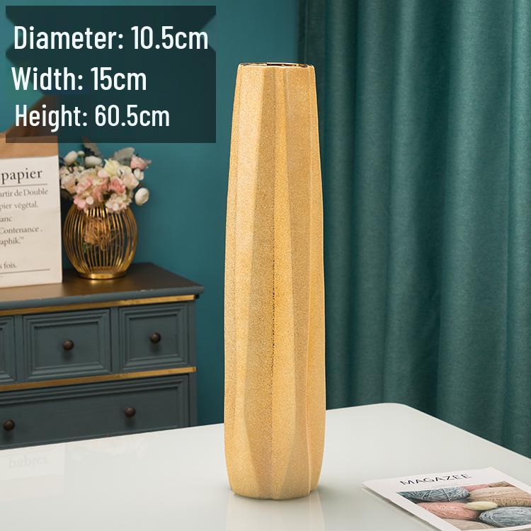 European-Style 60cm Floor-Standing Large Ceramic Vase for Living Room or Entrance Hall - Golden Flower Arrangement Decor