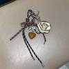 Handmade Camellia Flowers Heart Handbag Pendant Simple Tassels Backpack Hanging Bag Accessory