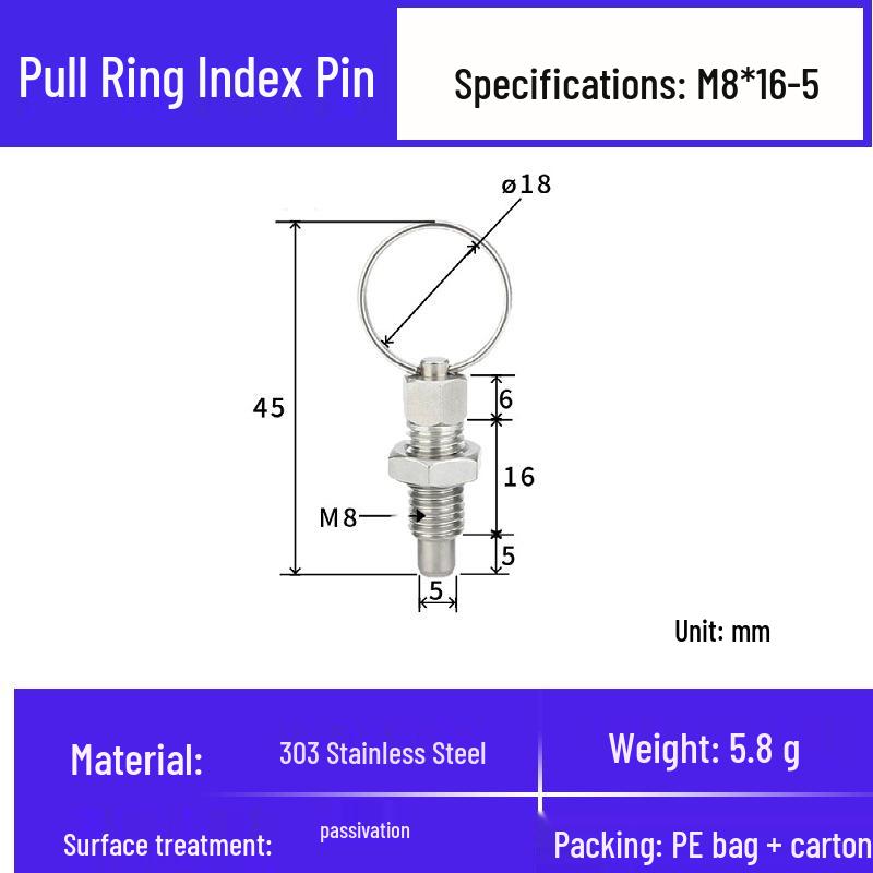 Stainless Steel Self-Locking Pull Ring Pin with Knob and Plunger Spring for Indexing and Locating