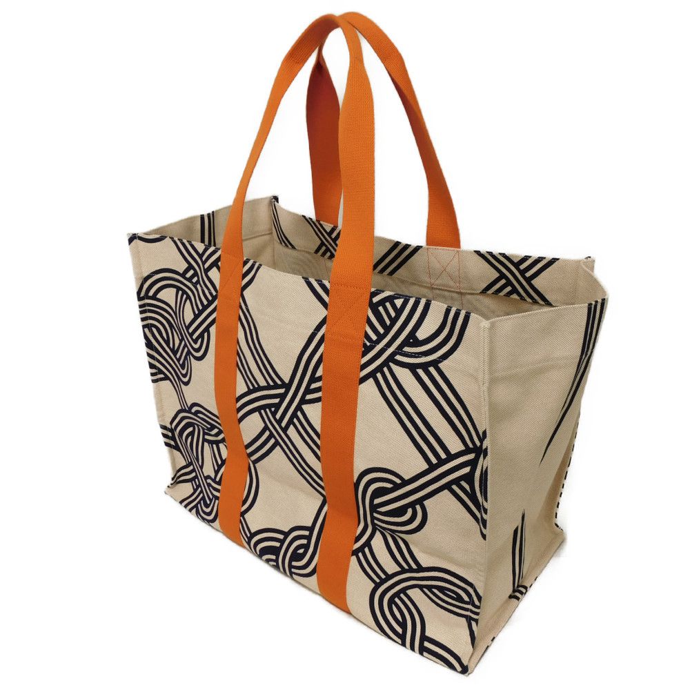 Used 9212 Nu Maran Beach Bag 7924 Graphic Tartan Orange Camel Knotboard Screen Print Cotton Unisex from Japan AUTHENTIC