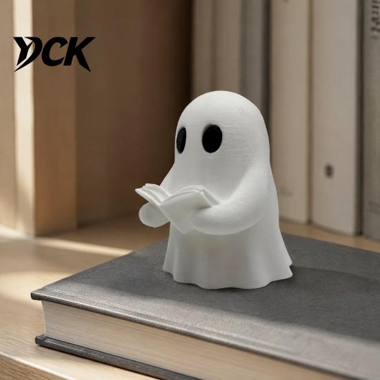 Desktop Ornaments for Halloween Mini Ghost Reading Book Ornament, 3D Printed Cute Little Figurines Home Decor Figurine, Durable PLA Creative