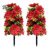 Indoor Outdoor Holiday Accents 22" Artificial Poinsettia Flowers with Ground Spikes, Red Christmas Floral Stakes, Waterproof Festive Stakes