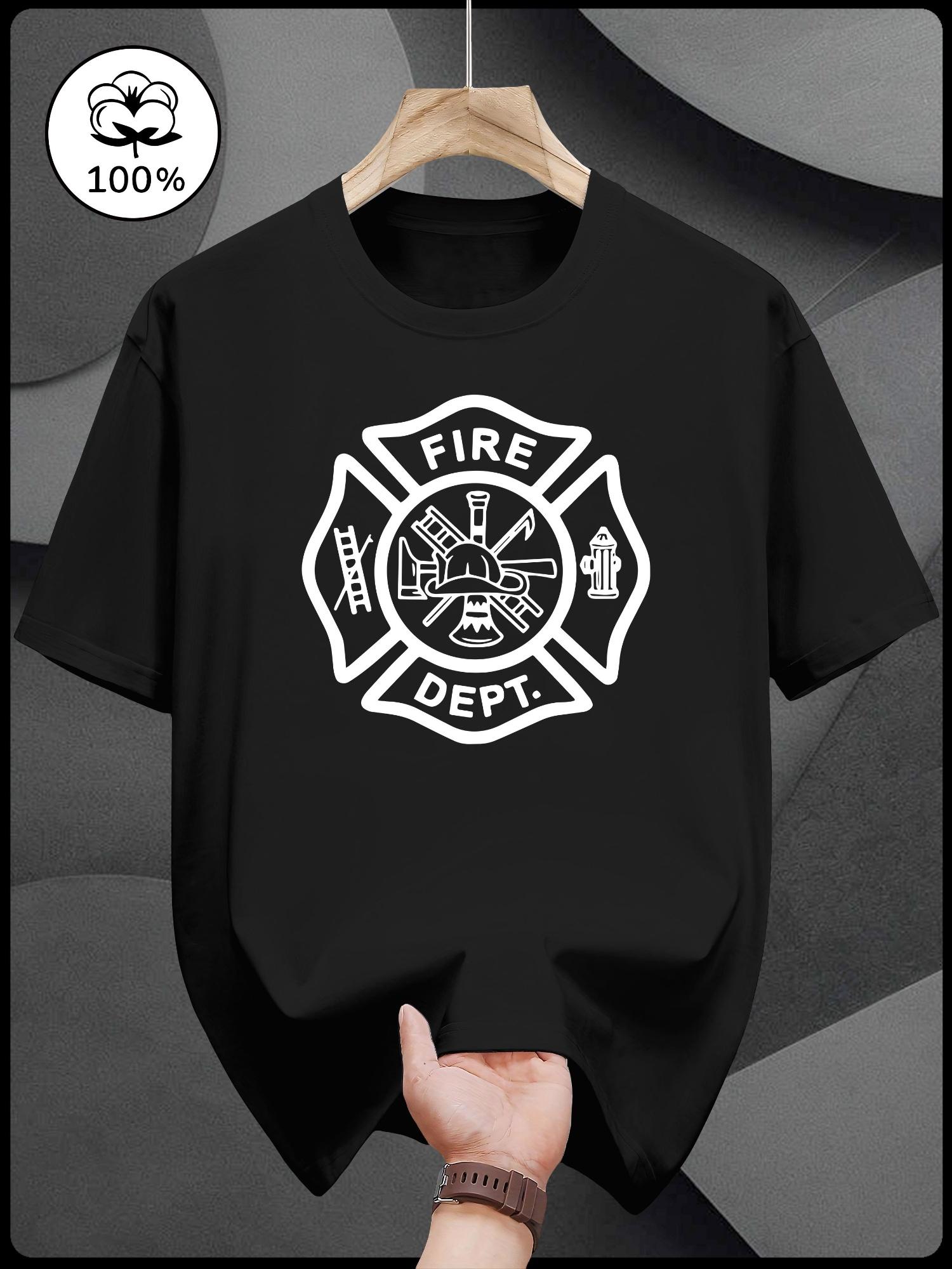 

Casual Short Sleeve T-shirt - Crew Neck Tee with Fire Department Graphic Print XXXXL