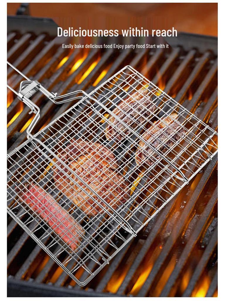 Składany ruszt grillowy BBQ ze stali nierdzewnej 304 z odpinanym klipsem do grillowania ryb i warzyw