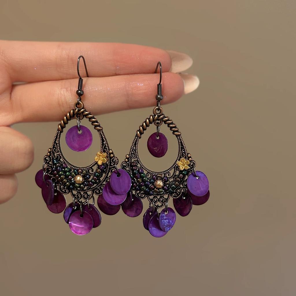 Silver needle fabric rice bead chiffon flower beaded fringed earrings super fairy sweet temperament stud earrings niche design earrings