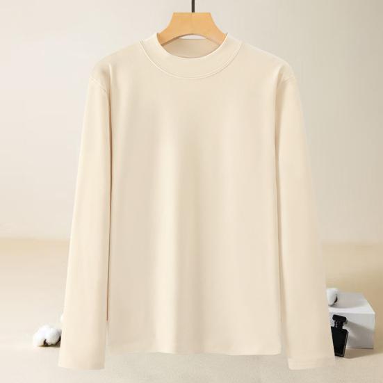 Thermal Shirt Men Women Long Sleeve Round Neck Thickened T-shirt Warm Casual Tee Pullover for Autumn Winter Outdoors Daily Wear