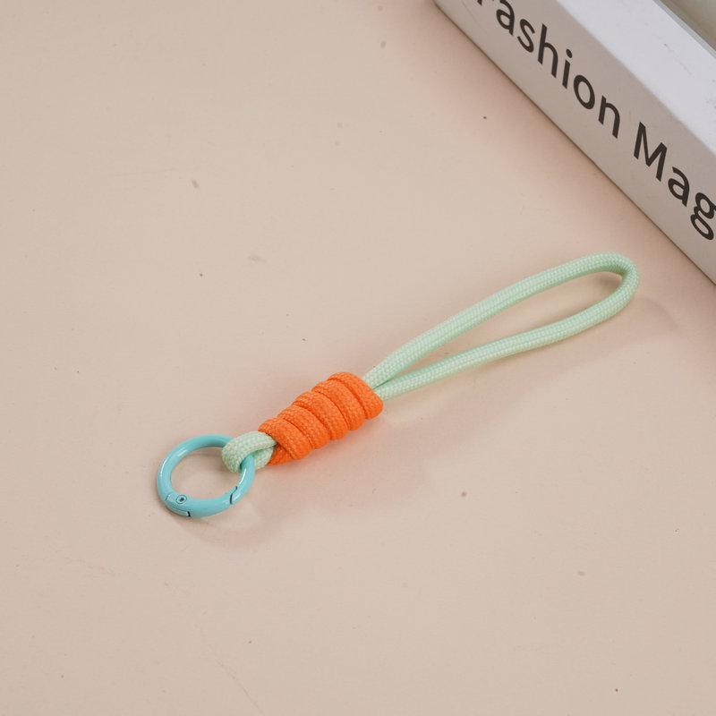 Multifunctional Color Block Woven Lanyard Keychain with Cartoon Plush Bag and Perler Bead Pendant