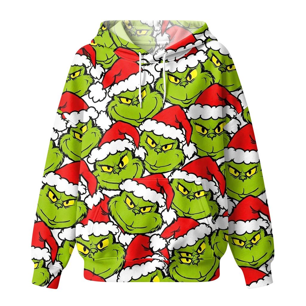 Women's Fashion Casual Christmas Print Hooded Sweatshirt with Pockets