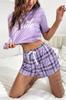 Bella Notte Women’s Sporty Lilac Plaid Shorts Pajama Set - Comfortable and Stylish Sleepwear