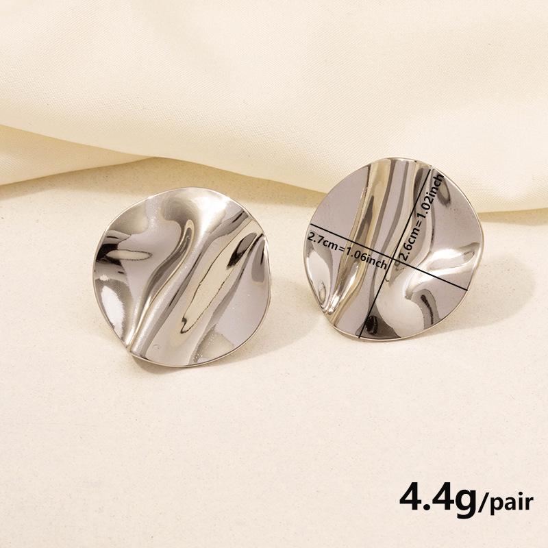 304 Stainless Steel Heart Stud Earrings - Pleated Irregular Design, 18k Gold Plated