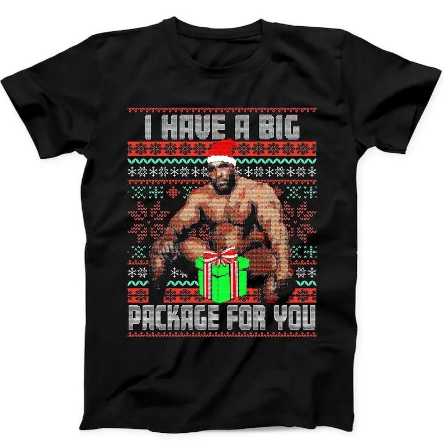 

Christmas Xmas Tee Barry Sitting On A Bed I Have A Big Package Ugly Black T Shirt Gift Tee Black T Shirt S разноцветный