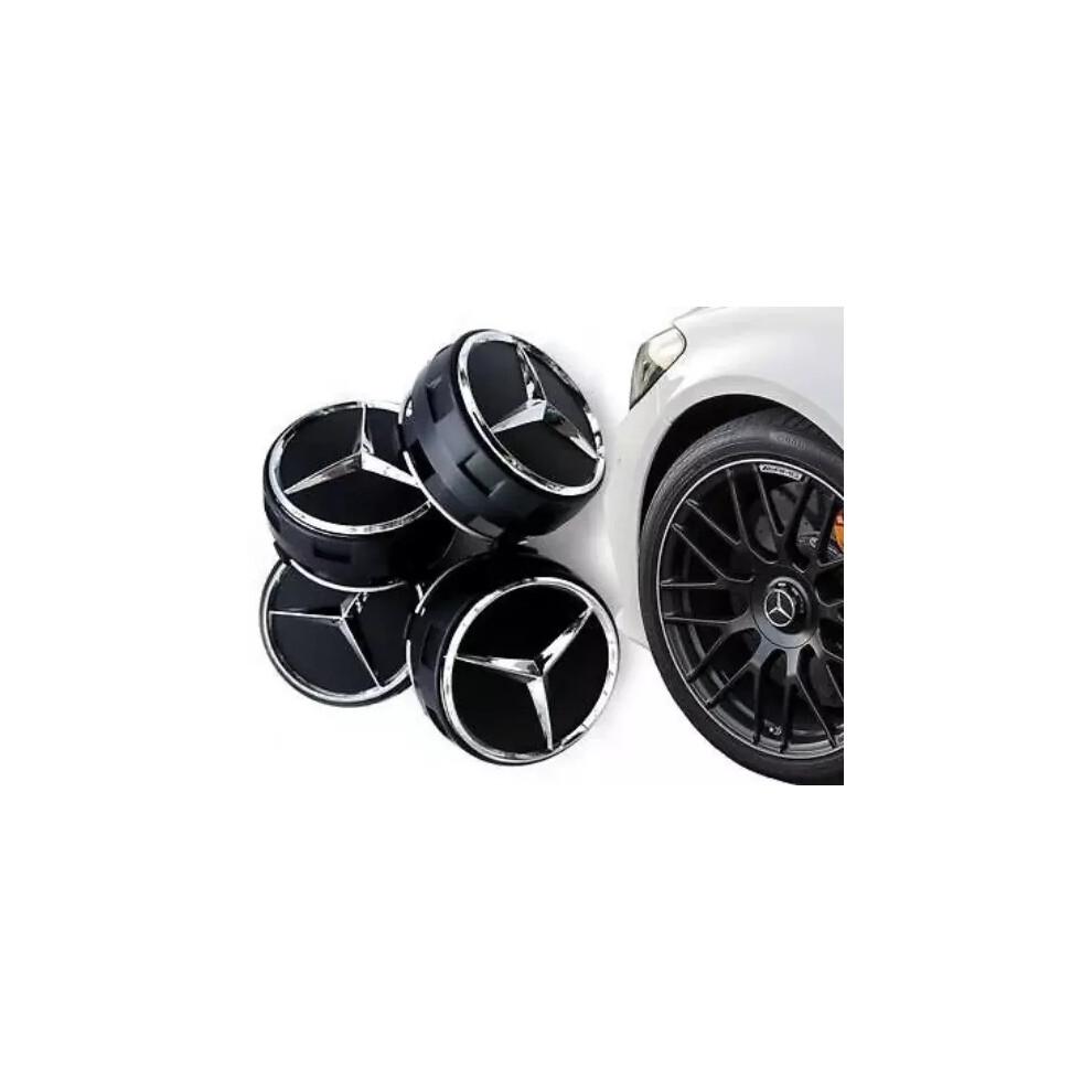 4 X NEW Star Mercedes-Benz Alloy Wheel Centre Cap Fat Shape High Foot 75mm Black