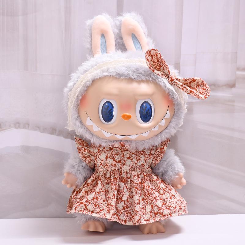 38cm Labubu Plush Doll Casual Outfit Set with Hat (Clothes Only)