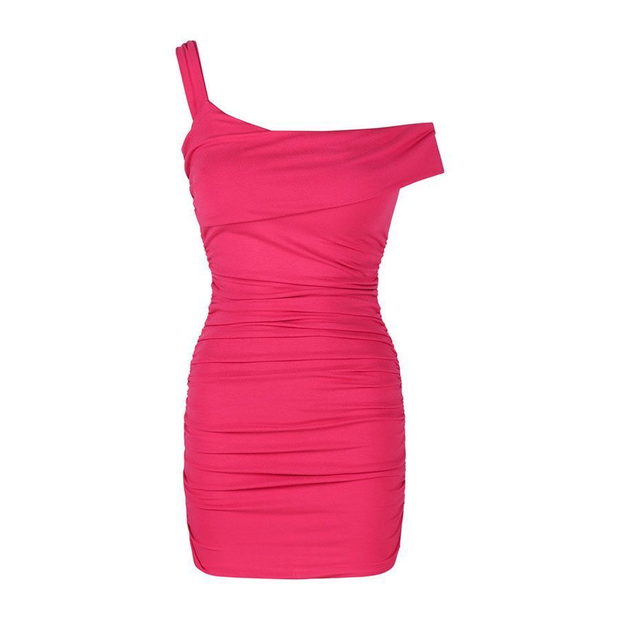 Wholesale French Irregular Slant Shoulder Off-Shoulder Korean Spice Girl Dress Summer New Sexy Hip Wrap Skirt