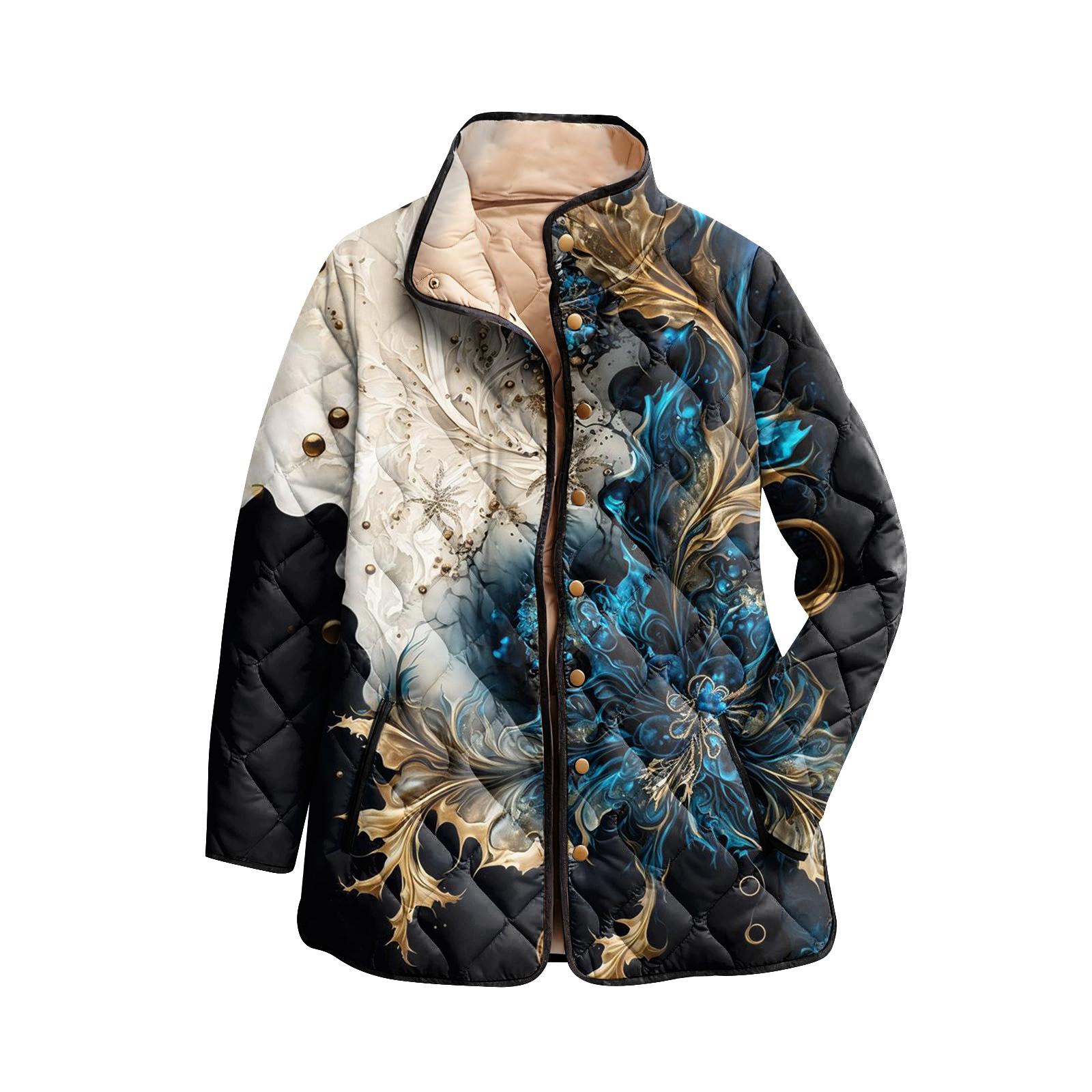 

Женская хлопковая куртка с цветочным принтом, воротником-стойкой, плиссировкой, длинными рукавами и пуговицами L чёрный