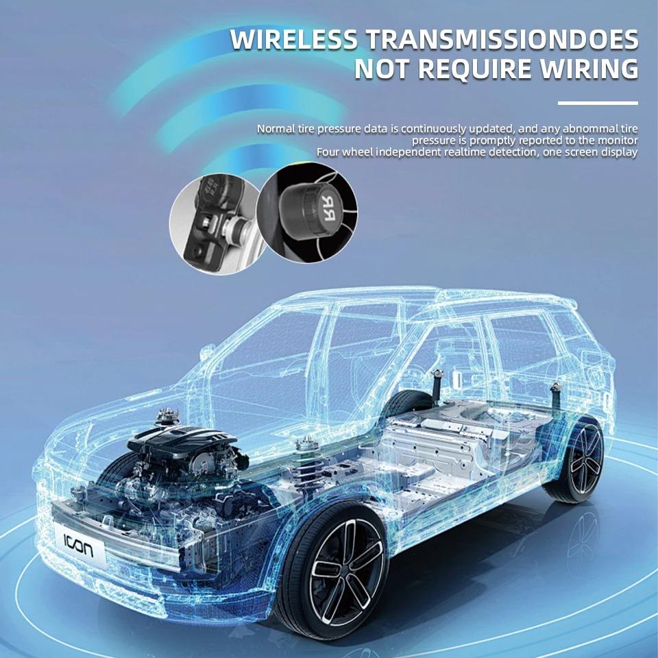 Wireless Car TPMS Tire Pressure Monitoring System with 4 External Sensors Colorful Display USB Output for RV SUV MPV Truck Sedan