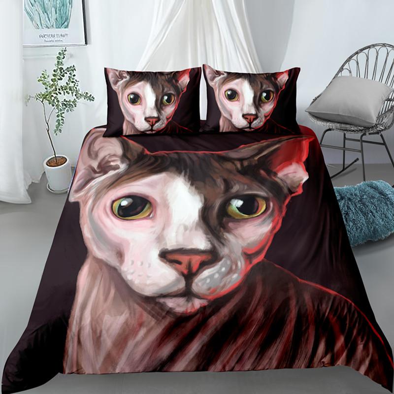 Kanadský Sphynx Cat Povlak na přikrývku King Queen Lovely Pet Kitty Sada ložního prádla Děti Teens Dospělí Roztomilé zvíře Měkký Polyester Povlak na přikrývku