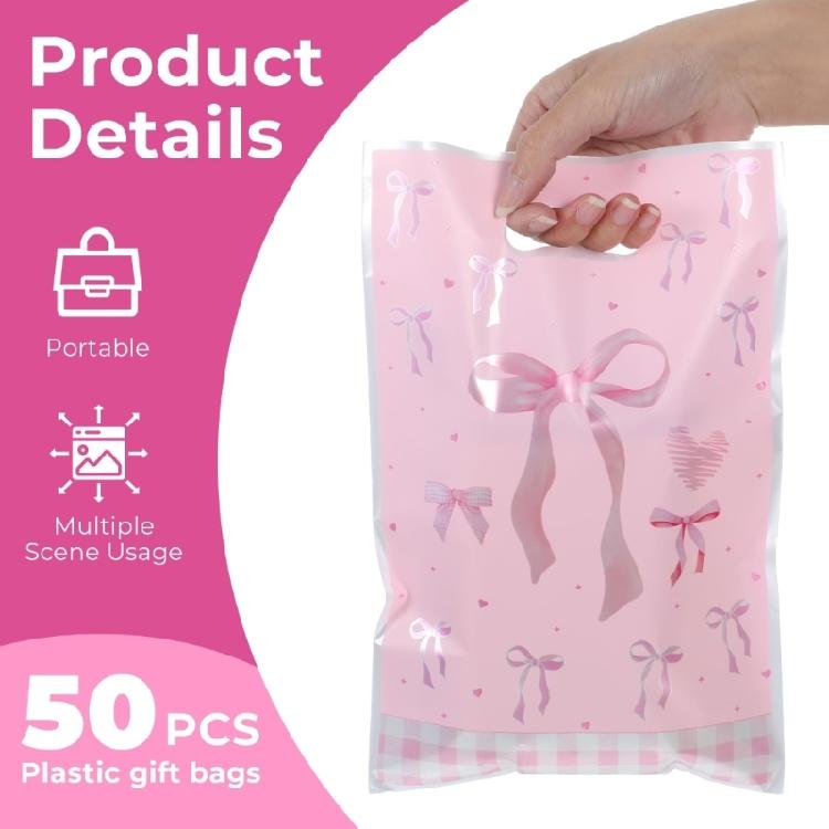 Durable Pink Bows Print Plastic Storage Bags For Jewelry Accessories Rainy Day Protections Pouches