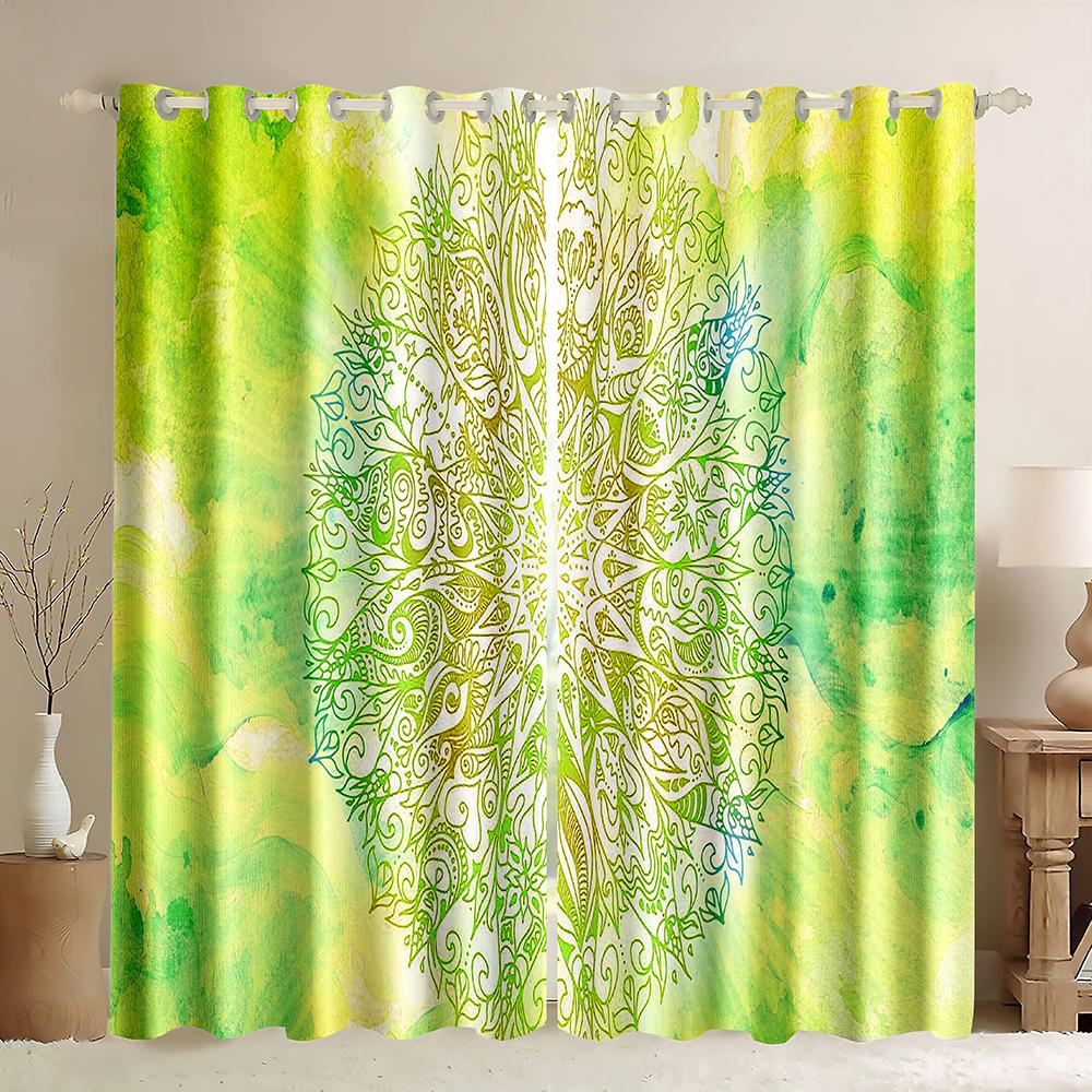 Mandala Barevný Závěs Balkónová Dělící Stěna Obývací Pokoj Ložnice Boho Hustý Zatemňovací Závěs Dveřní/Okenní Závěs Dekor(2Panely)