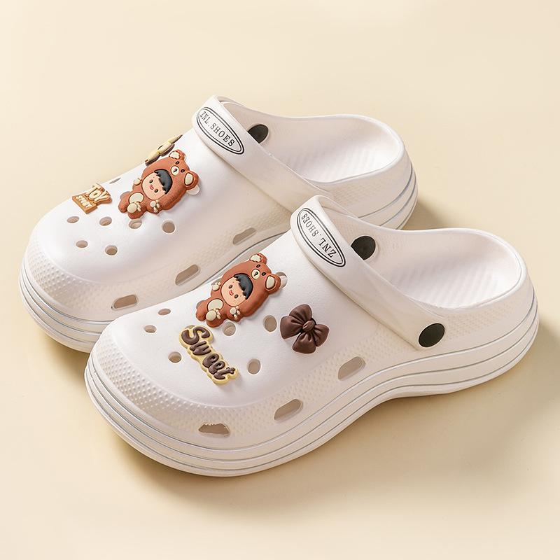 Casual Hole Shoes Women's Summer Cute Cartoon DIY Outer Wear Fashionable Bag Head Two Wear Thick-soled Cool Slippers