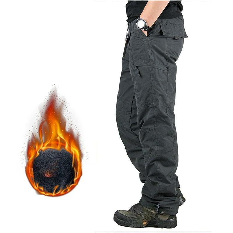 Winter Plus Velvet Thickened Overalls Men's Outdoor Warmth Men's Cotton Trousers Straight Large Size Multi-pocket Casual Pants Men