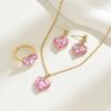 ins Japan and Korea cute wind women's ring necklace set niche love inlaid zircon design stud earrings collarbone chain