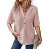 Dames Zomer 2025 Wafelbrei V-hals Hoodie – Korte Mouw, Lichtgewicht, Trekkoord Top
