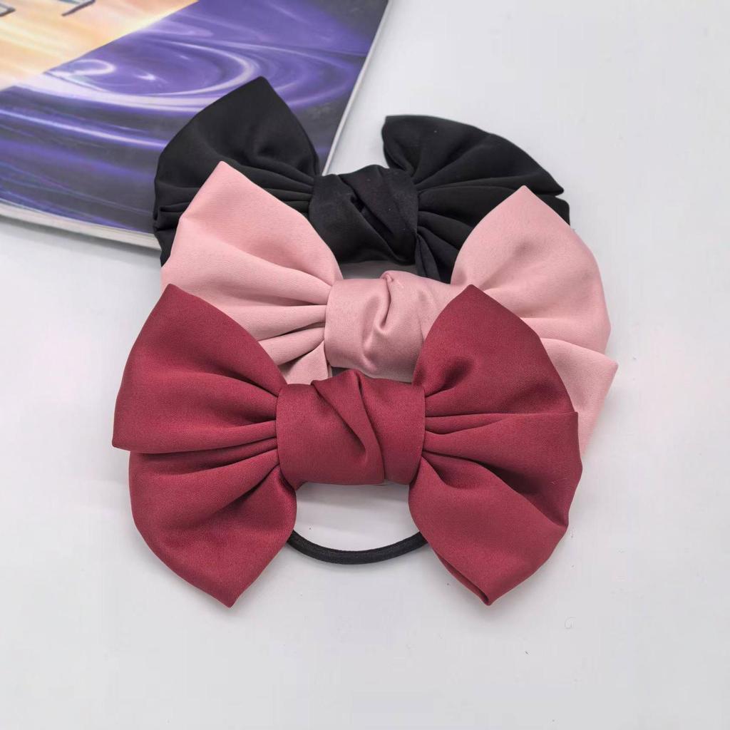 Korean Retro Satin Large Bow Elastic Hair Tie – Multi-Color Versatile Hair Accessory for Girls