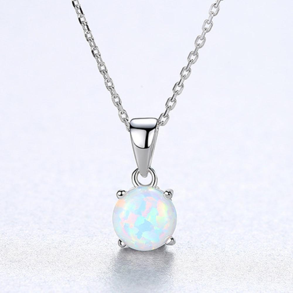 

Trumium Genuine 925 Silver Round Opal Necklace for Women Elegant Pendant Birthday Valentine s Day Present Jewelry белый