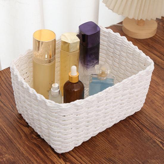 3Pcs Woven Storage Basket Natural Rattan Paper Rope Stackable Square Open Design for Kitchen Bedroom Living Room Bathroom Storage Organizers Home Tidy