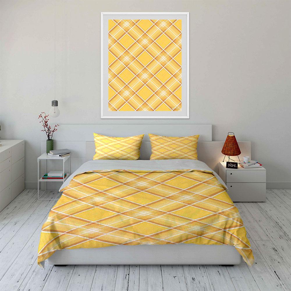 Yellow and White Plaid. Bedding Sets Duvet Cover Sets Duvet Covers Pillowcases(1 * Duvet Cover 2 * Pillowcases Without Duvet Insert)