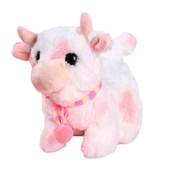 

Электрическая плюшевая игрушка молочная корова для детей, ходячая, интерактивная, мычащая, кивающая, робот, шарф, плюшевая игрушка корова, малыши, образовательная, симуляция животного розовый