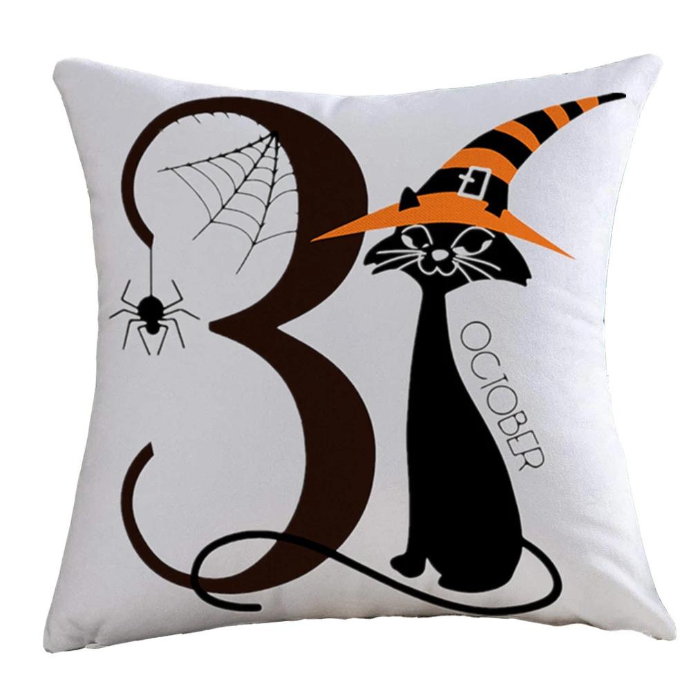 Halloween Happy And Cute Ghost Pumpkin Bat Print Cushion Cover Home Living Room Sofa Decoration Pillow 45X45Cm