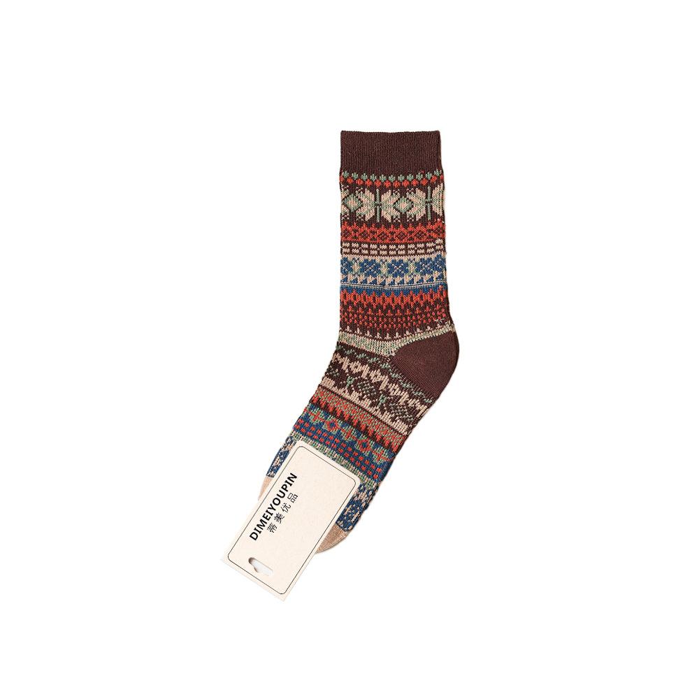 

Этнический стиль Двухигольные Двухдорожечные Гольфы средней длины из хлопка Ретро Харадзюку махровые носки для женщин для предотвращения запаха и сохранения тепла осенью и зимой 1 pair кофейный