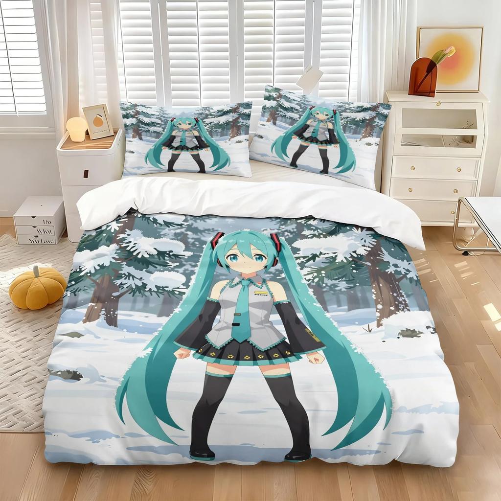 3D Print Japanese Cartoon Kawaii H-Hatsune M-Miku Bedding Set 2/3piece Duvet Cover Pillowcase for Teen Girls Room Decor Gifts