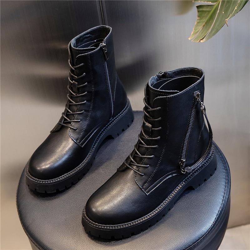 Leather Martin Boots Women's Autumn and Winter Mid-boot Children's Thick-soled Heel Casual Women's Boots Trendy Versatile