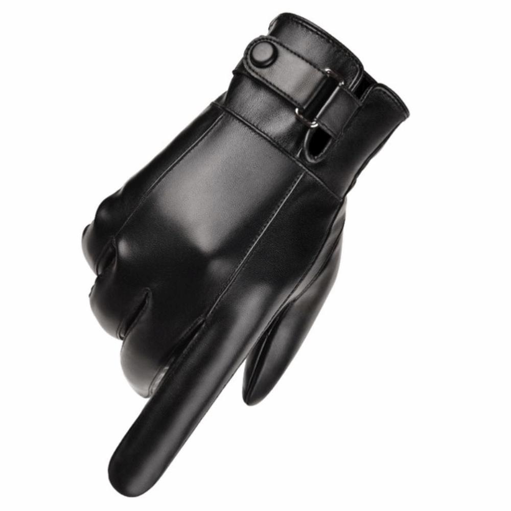 Keep Warm Men's PU Leather Gloves Windproof Motorcycle Full Finger Mittens  Driving