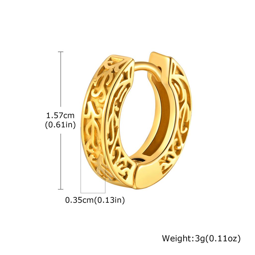 Totem Hoop Earrings for Men Teens,Black Anit Allergy Stainless Steel Huggies Earrings,Rock Punk Ear Zircon